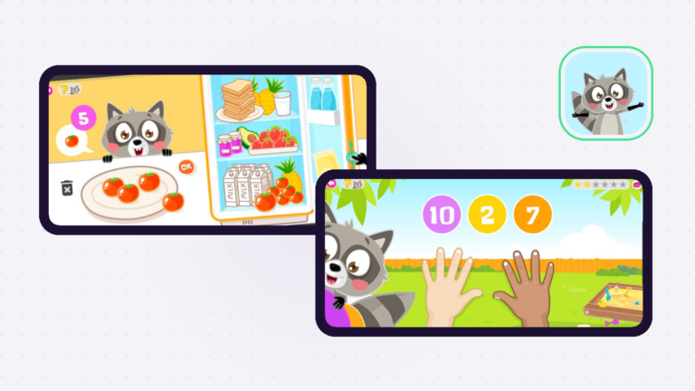 Zwei echte Screens der Luuki-Lern-App in Geraeterahmen, daneben das App-Icon